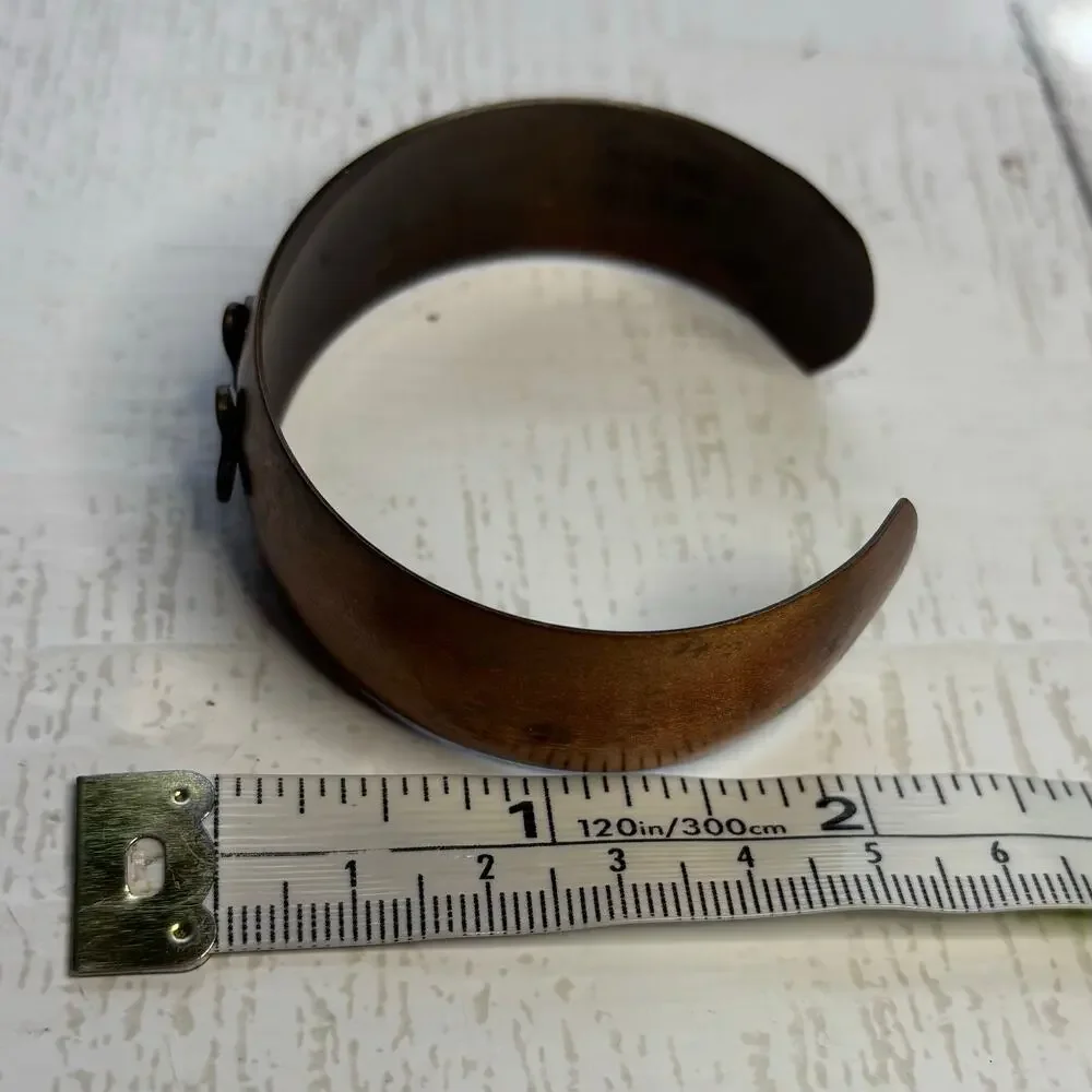 Vintage Copper Cuff Bracelet Double Heart Artisan
